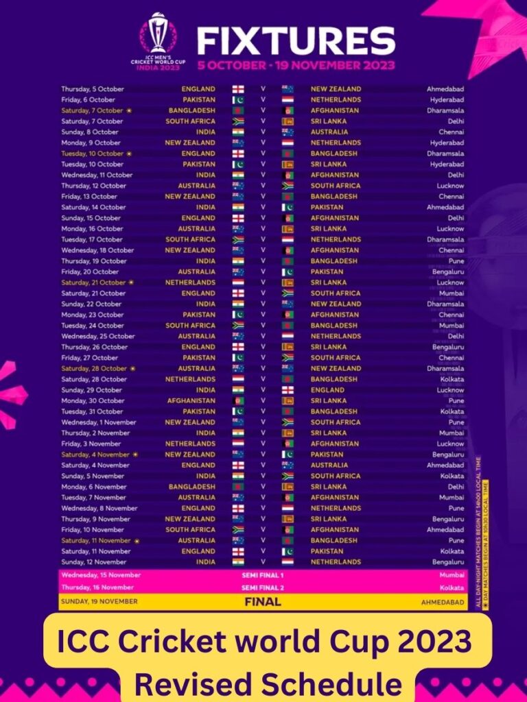 Icc Cricket World Cup Schedule Revised List Download Icc World